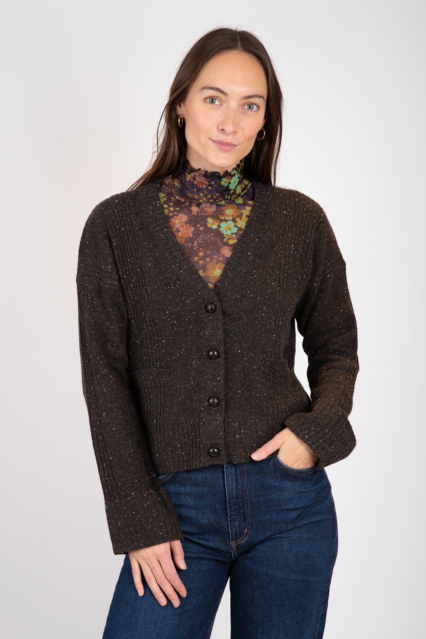 Boxy Cuffed V Neck Cardigan Hill s Dry Goods