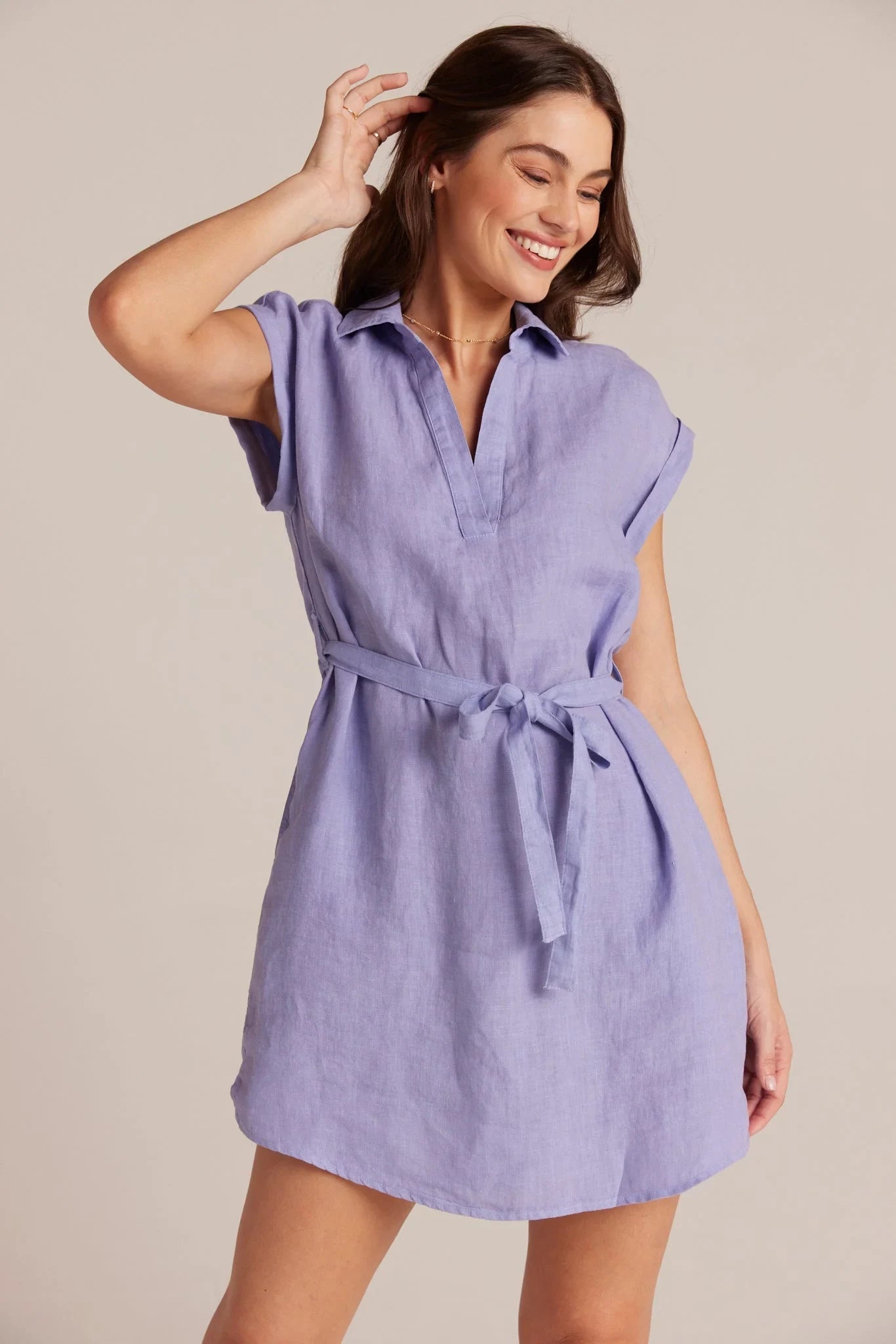 Belted Linen Shirt Dress S