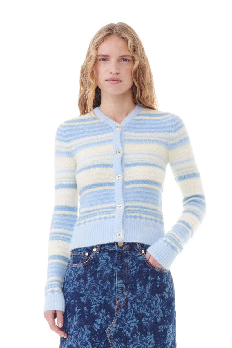 Blue Striped Soft Wool Cardigan Hill s Dry Goods