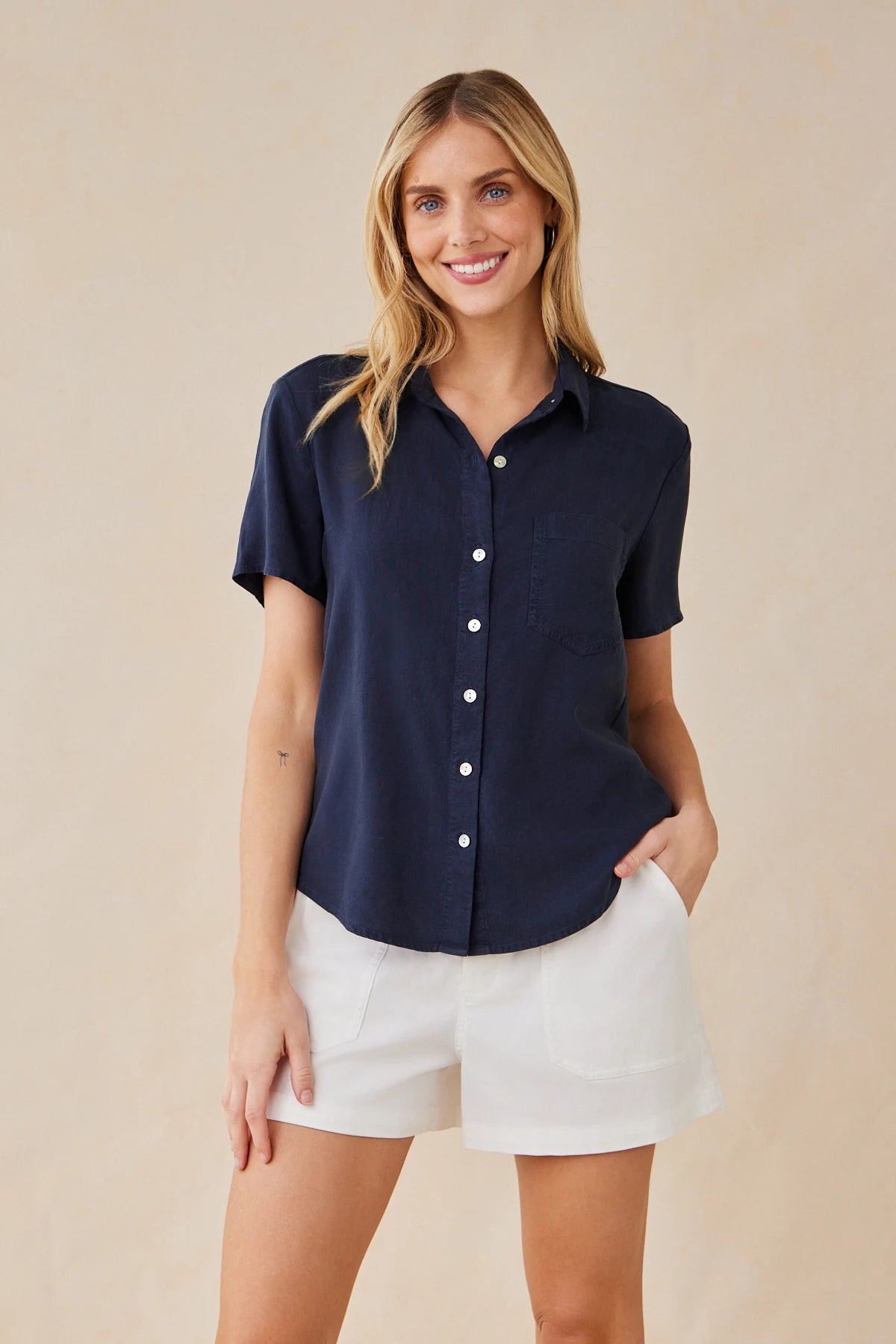 Short Sleeve Pocket Button Down Tops Bella Dahl