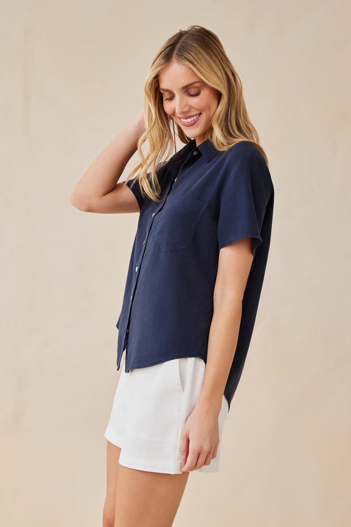 Short Sleeve Pocket Button Down Tops Bella Dahl