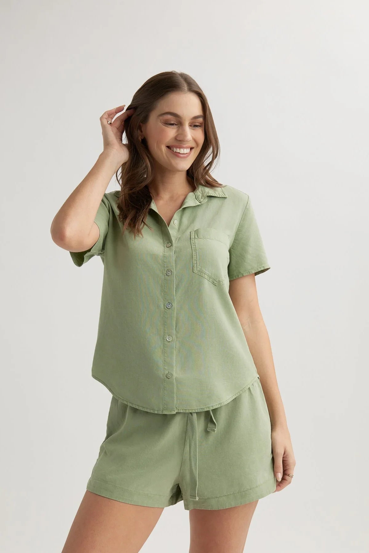 Short Sleeve Pocket Button Down Tops Bella Dahl