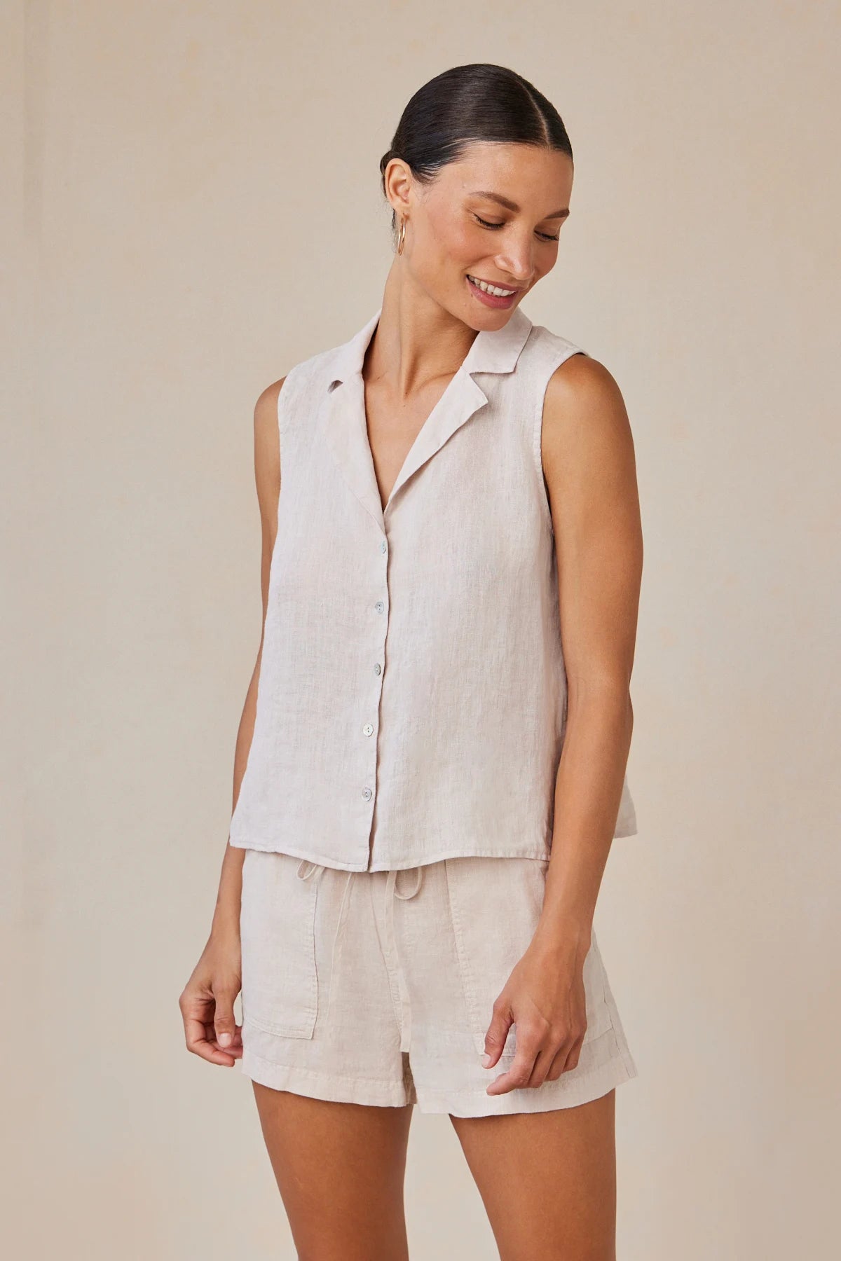 Sleeveless Notch Collar Button Down Tops Bella Dahl