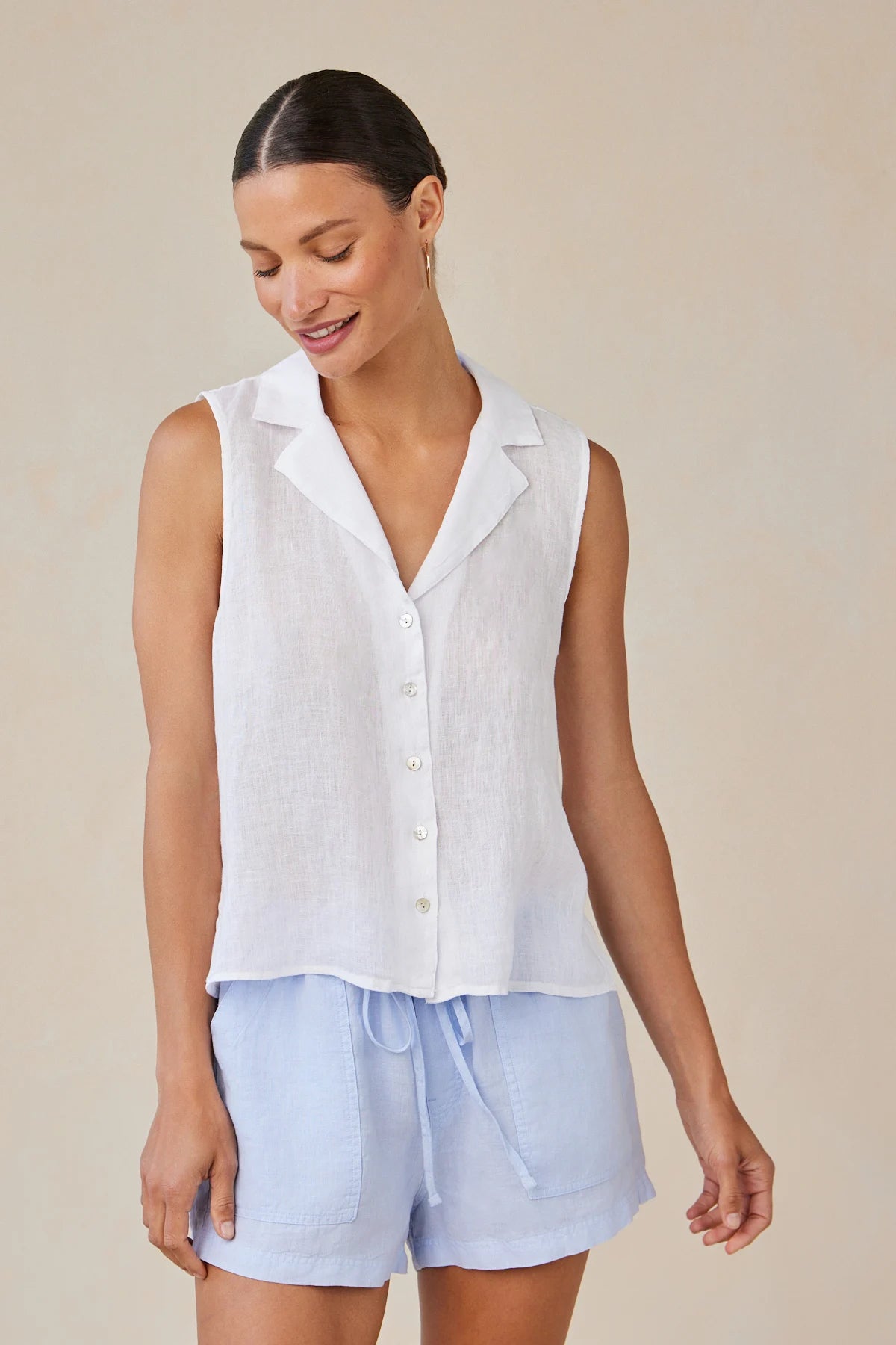 Sleeveless Notch Collar Button Down Tops Bella Dahl