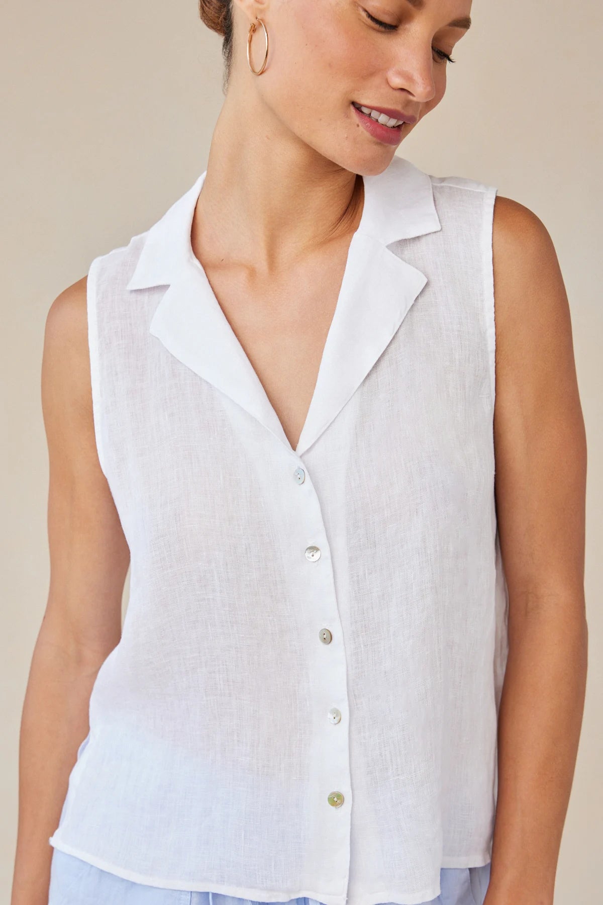 Sleeveless Notch Collar Button Down Tops Bella Dahl