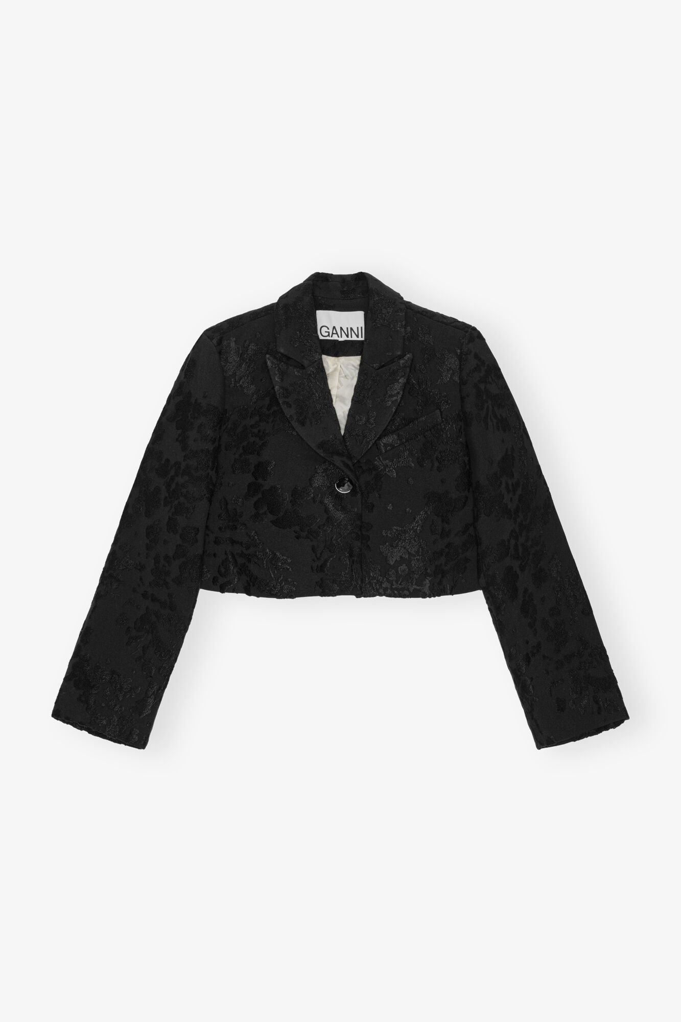 Black Boucle Jacquard Suiting Cropped Blazer Jackets & Coats Ganni   