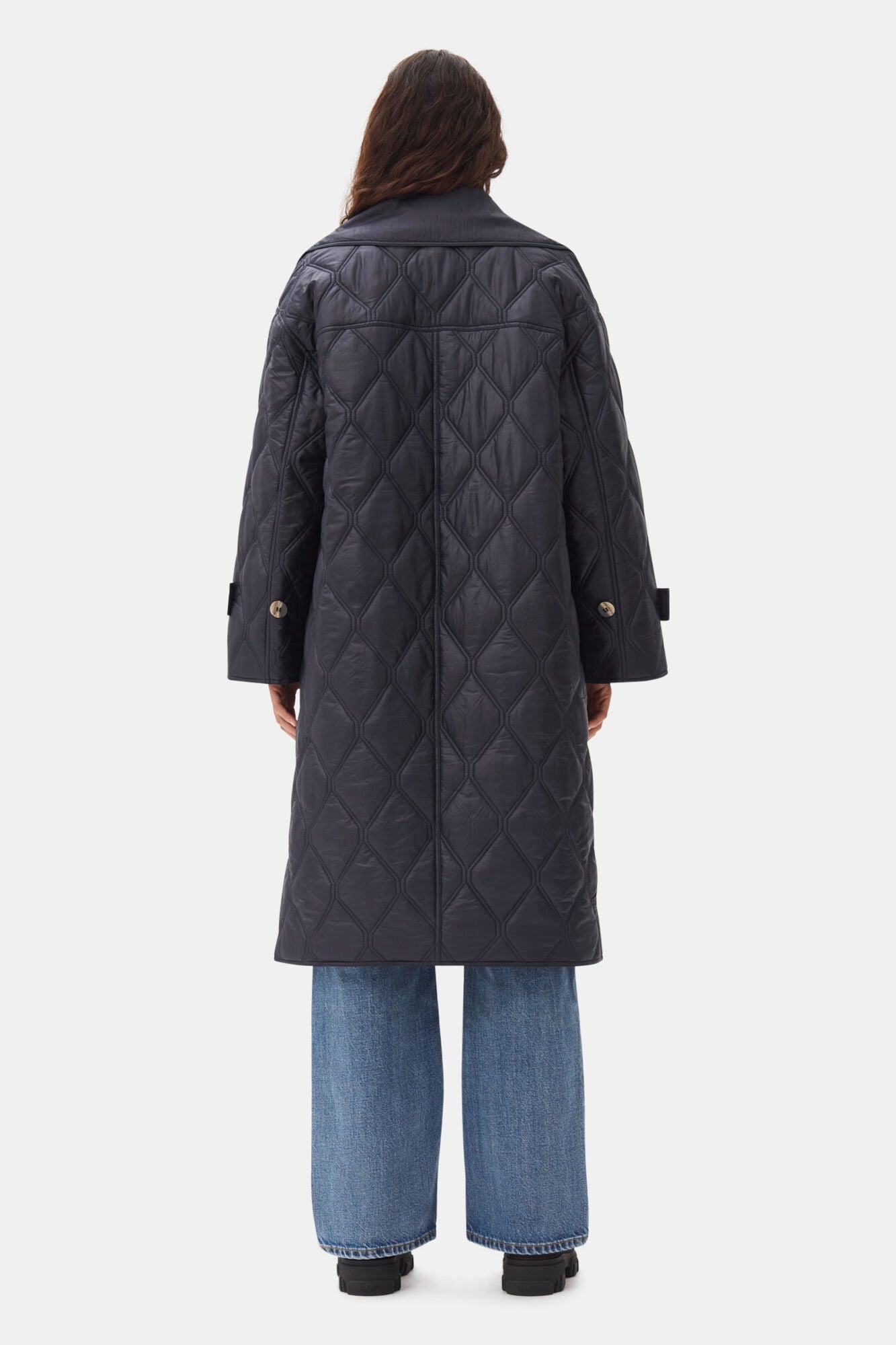 Dark Blue Shiny Quilt Coat Jackets & Coats Ganni   