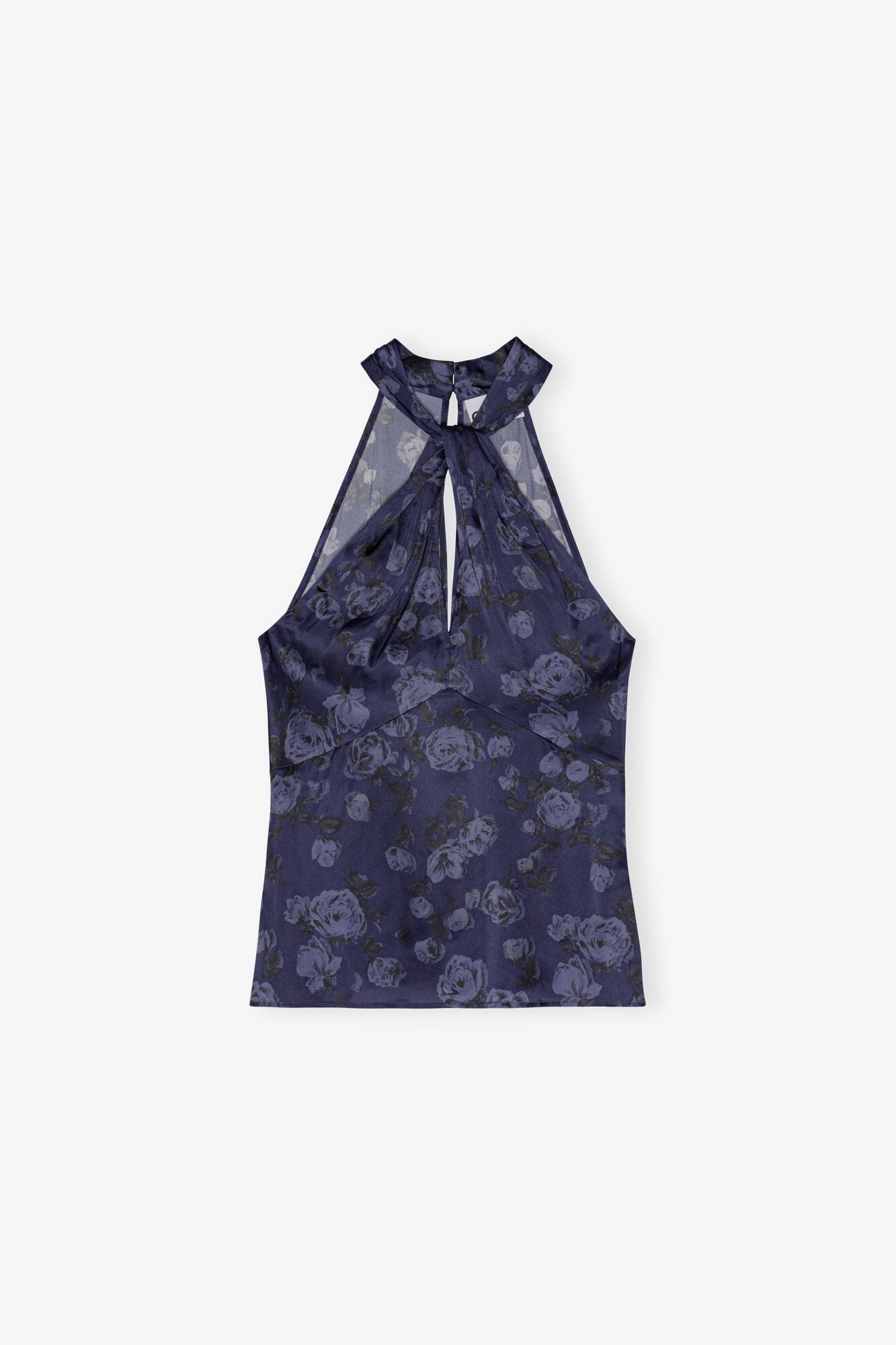 Dark Blue Floral Printed Top Tops Ganni   