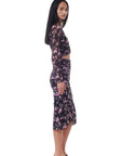 Black Floral Printed Mesh Ruched Midi Skirt Skirts Ganni   