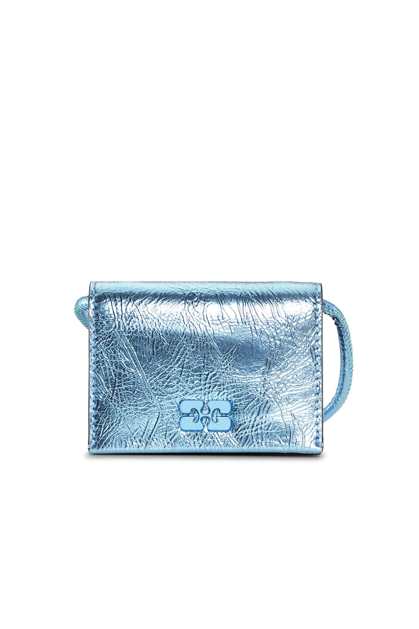 Blue Metallic Ganni Bou Wallet On Strap Accessories Ganni   