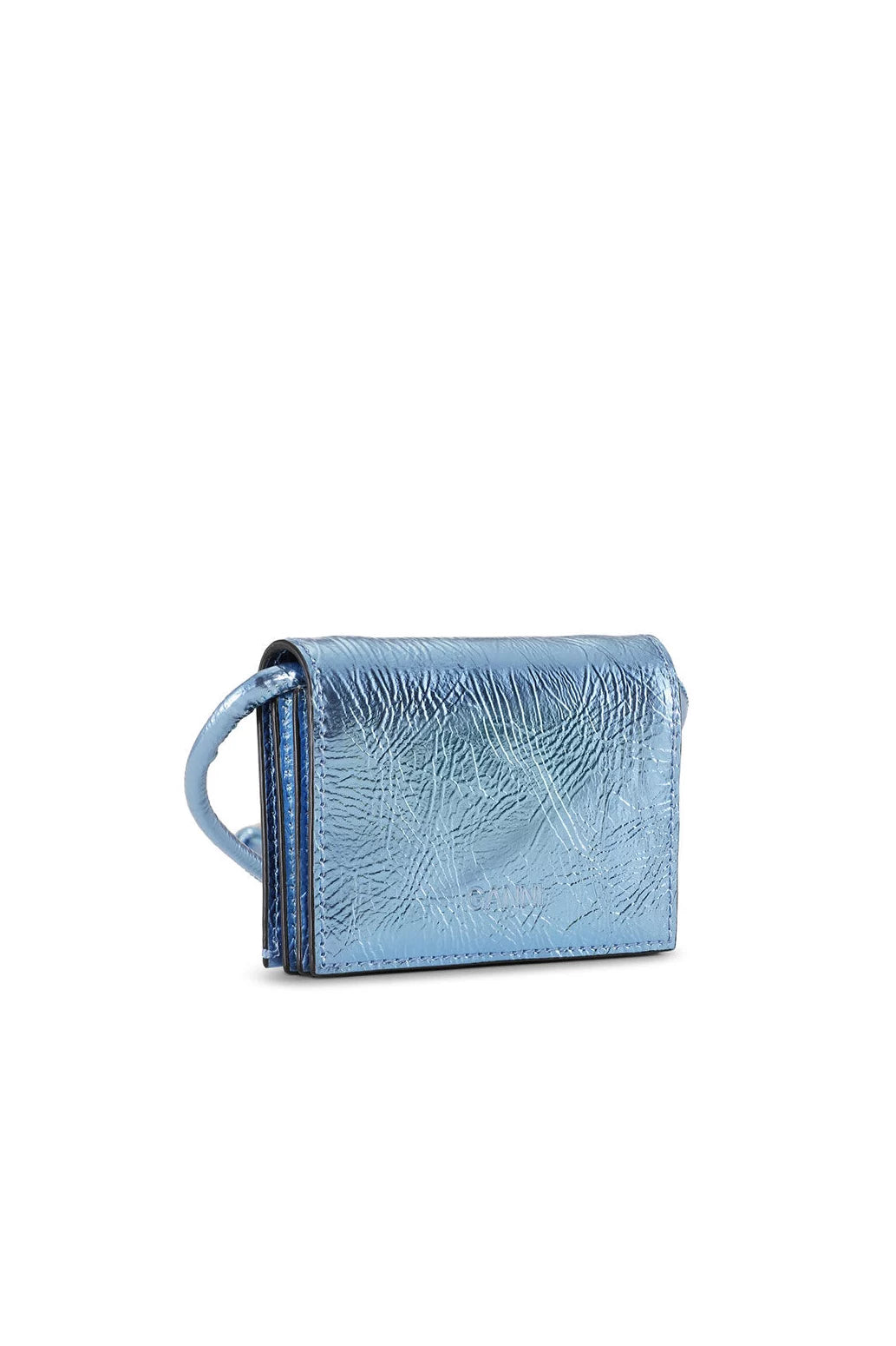 Blue Metallic Ganni Bou Wallet On Strap Accessories Ganni   