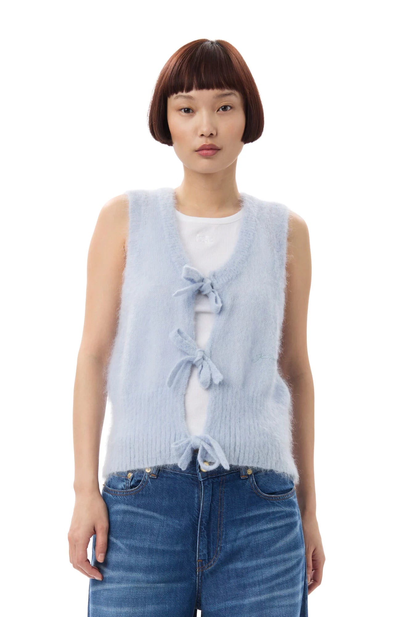 Blue Mohair Tie String Vest Sweaters & Knits Ganni   