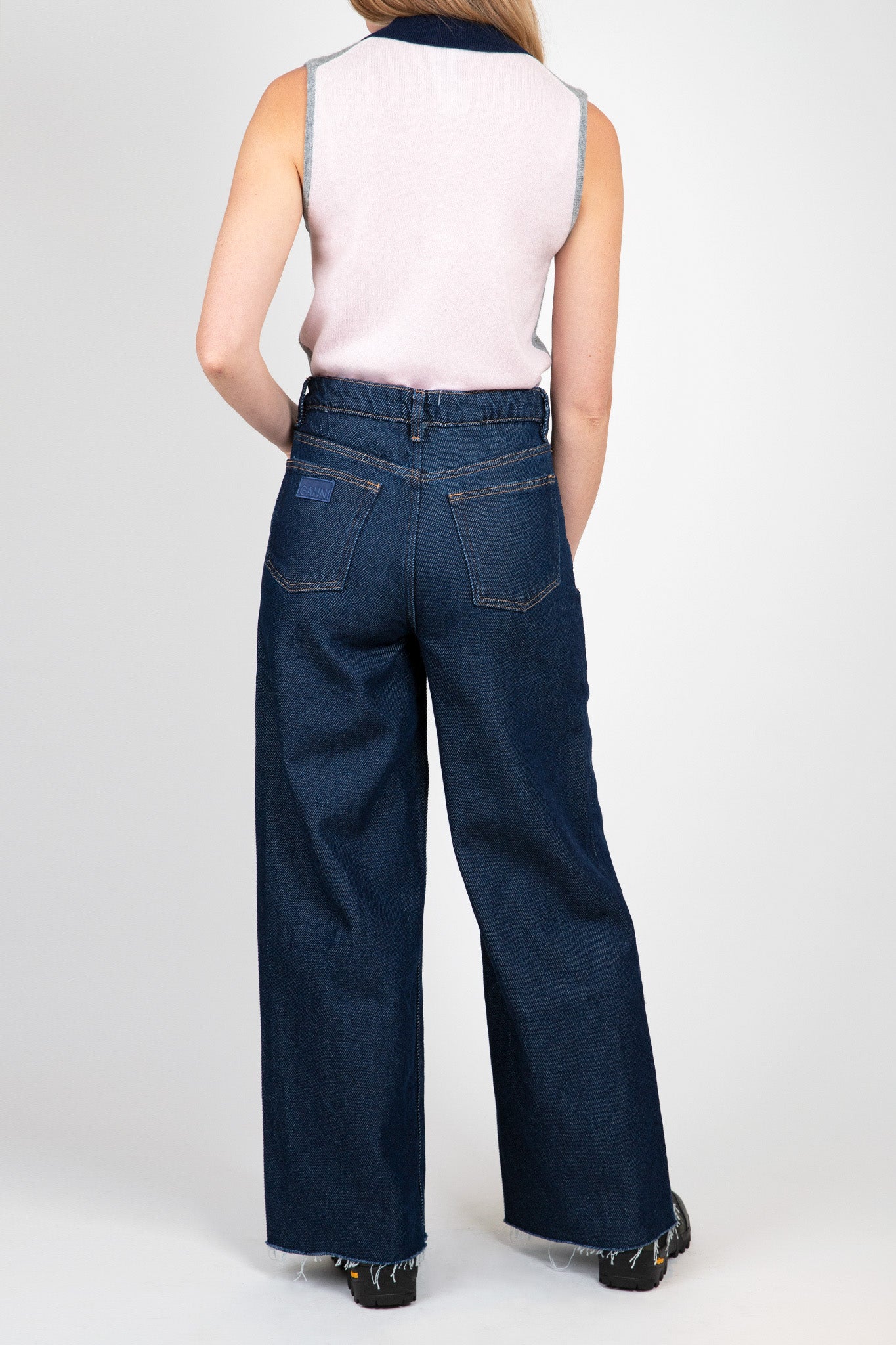 Ganni high rise wide best sale leg jeans