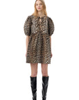 Leopard Printed Cotton Tie String Mini Dress  Dresses Ganni   