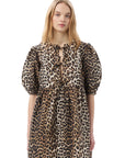 Leopard Printed Cotton Tie String Mini Dress  Dresses Ganni   