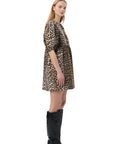 Leopard Printed Cotton Tie String Mini Dress  Dresses Ganni   