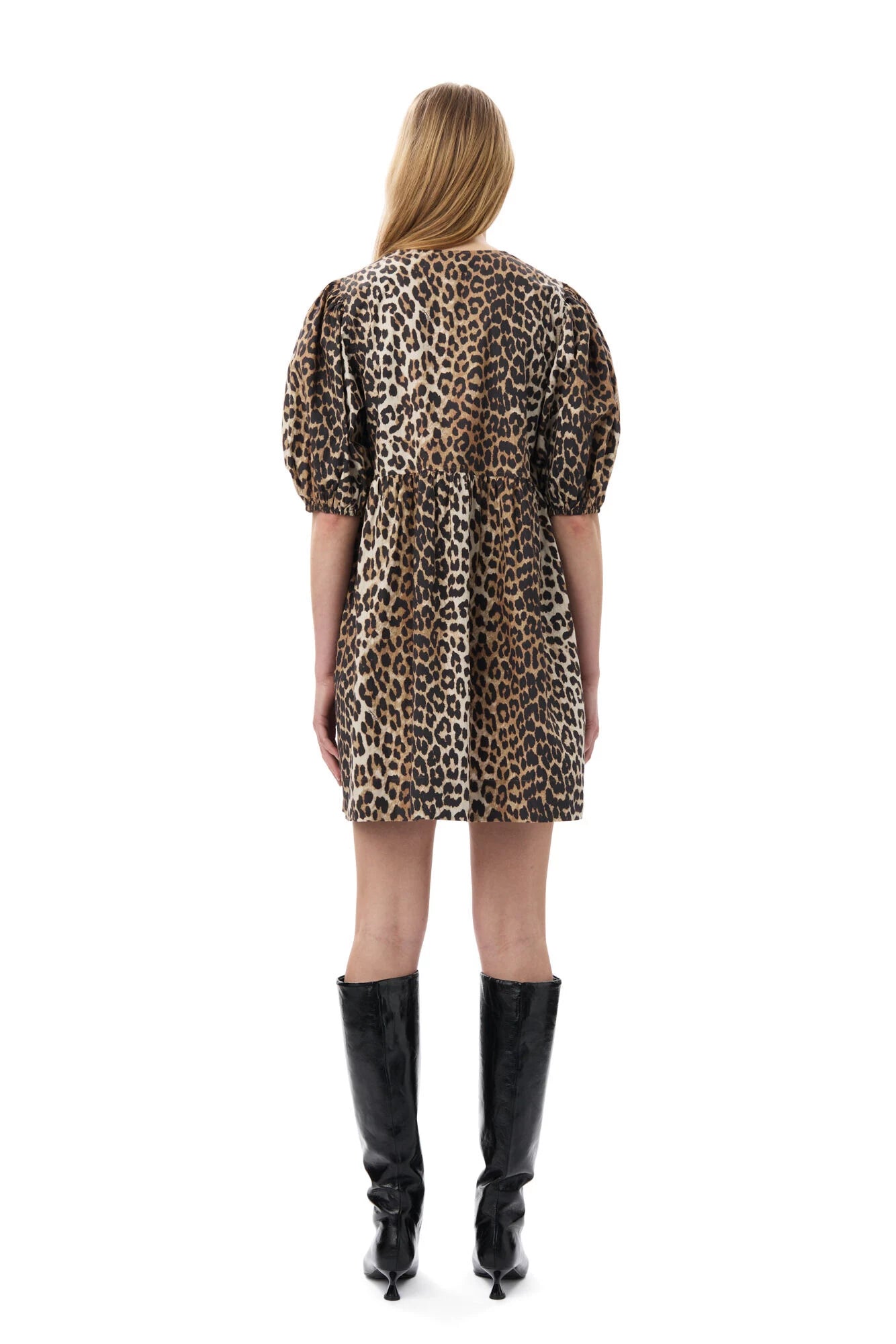 Leopard Printed Cotton Tie String Mini Dress  Dresses Ganni   