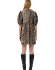 Leopard Printed Cotton Tie String Mini Dress  Dresses Ganni   