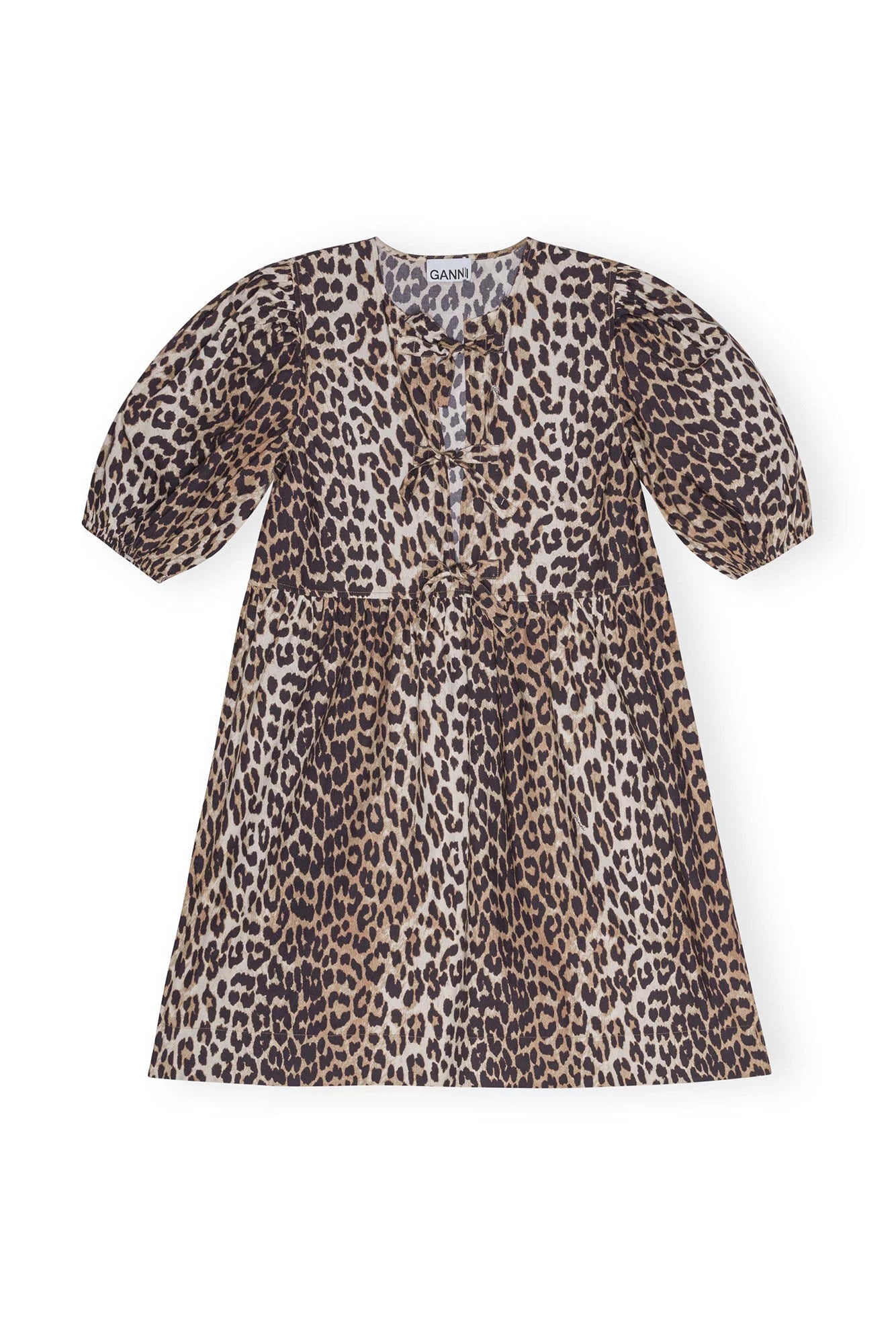 Leopard Printed Cotton Tie String Mini Dress  Dresses Ganni   