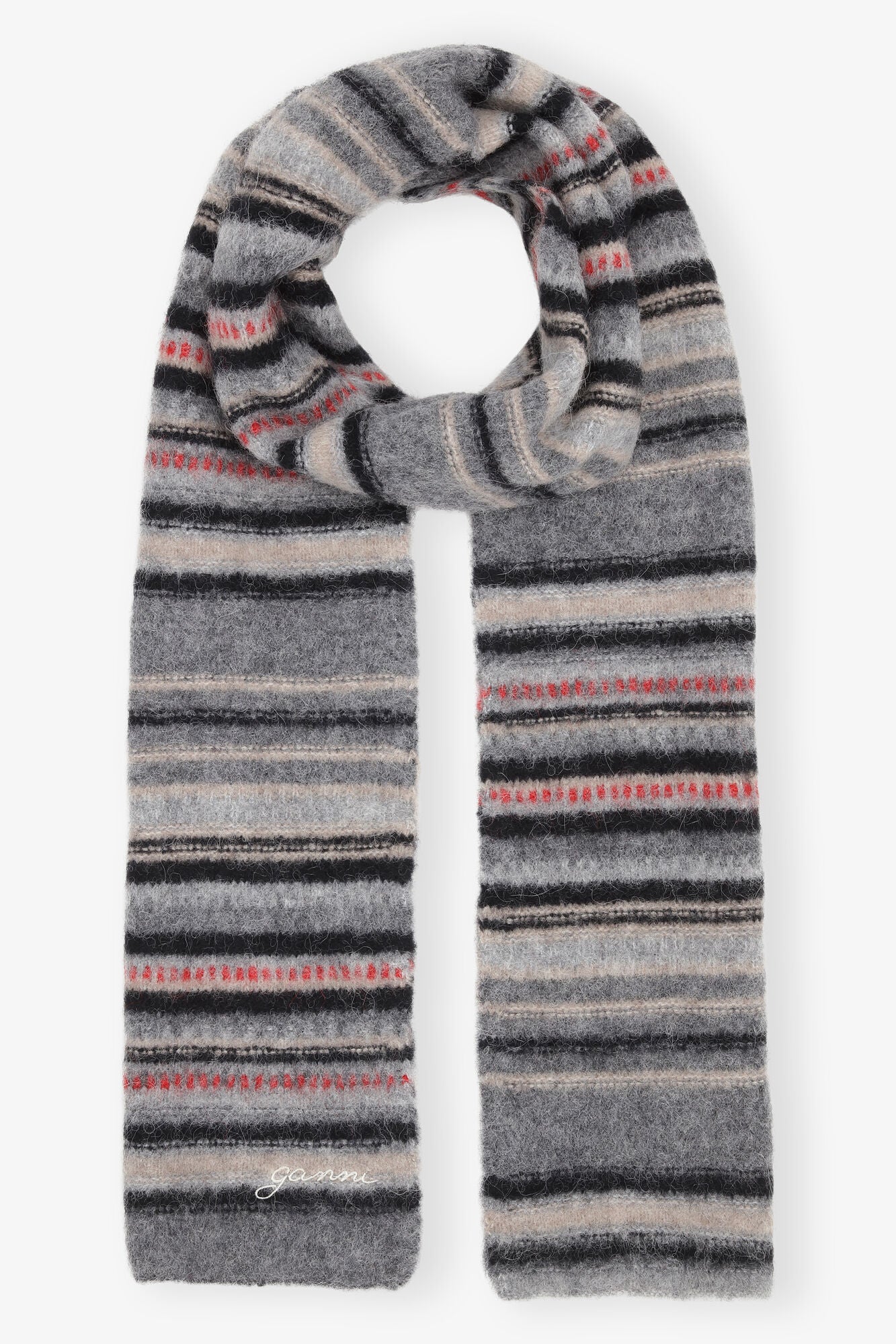 Grey Striped Soft Wool Scarf Accessories Ganni   