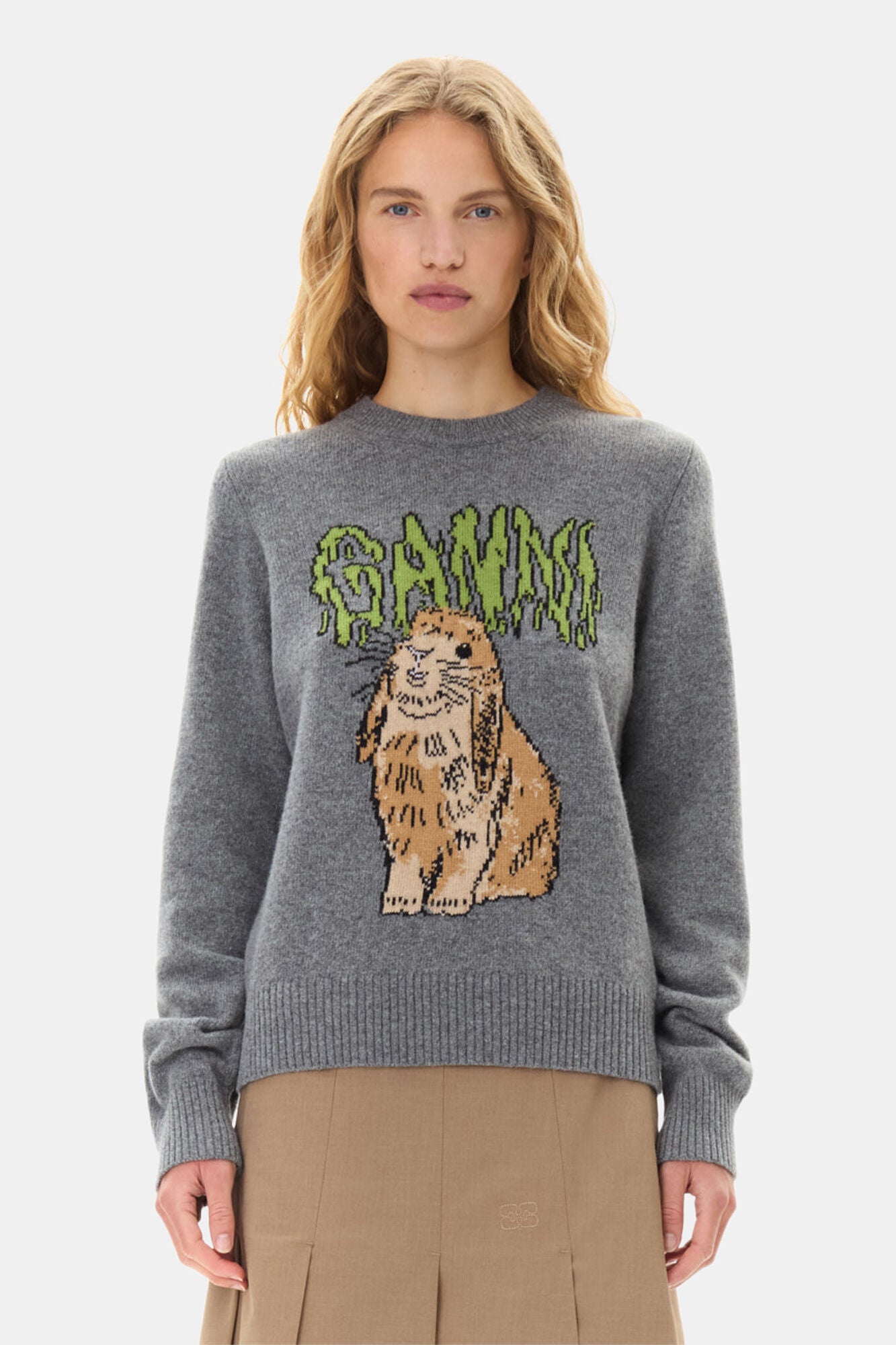 Grey Graphic Bunny Jumper Sweaters &amp; Knits Ganni   