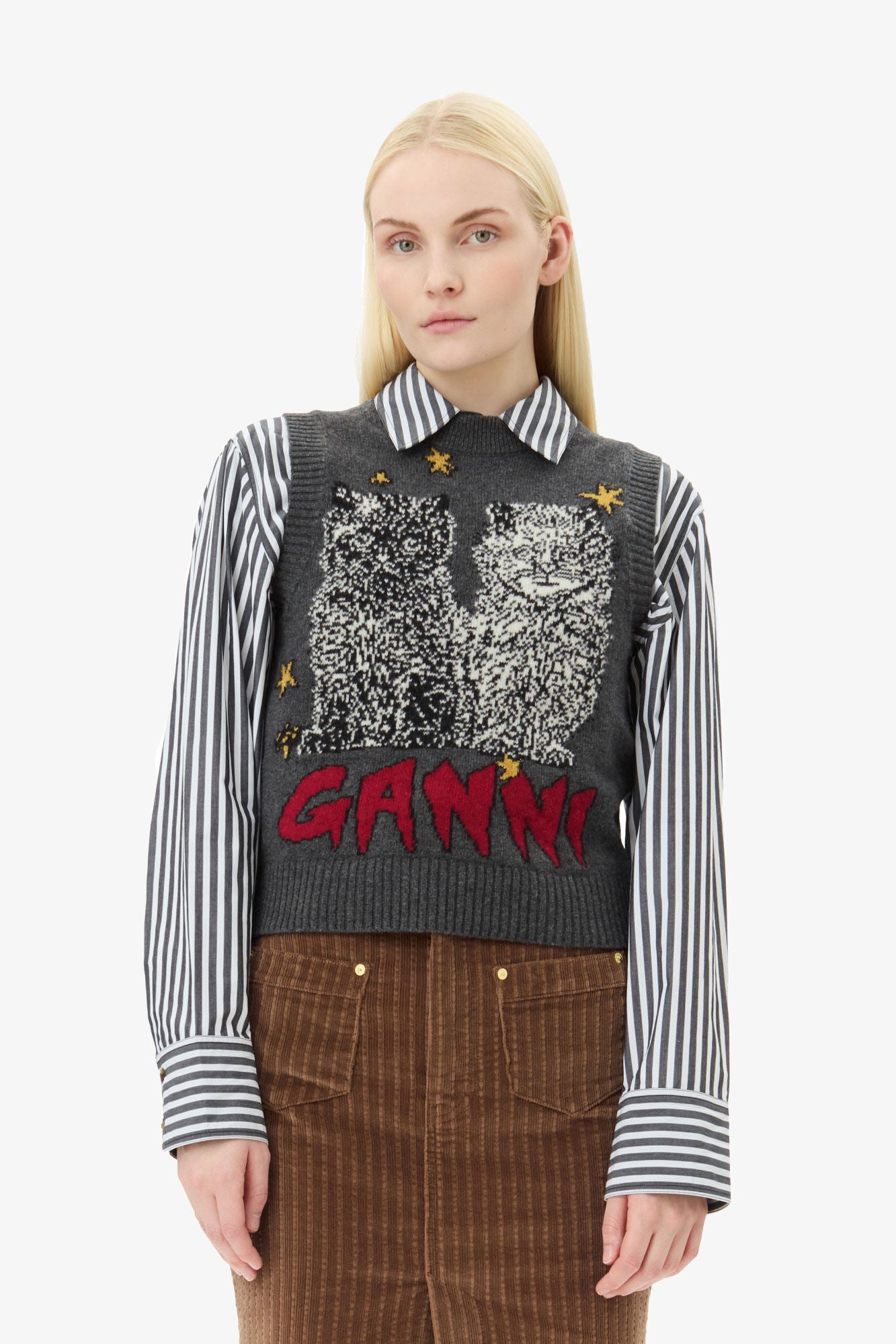 Grey Graphic Cats Vest Sweaters &amp; Knits Ganni   