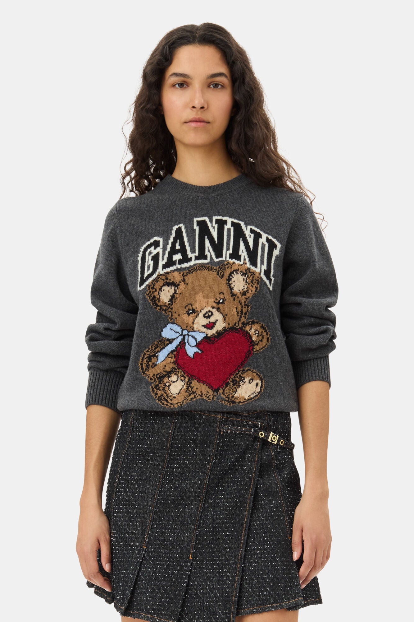 Dark Grey Graphic Bear Jumper Sweaters & Knits Ganni   