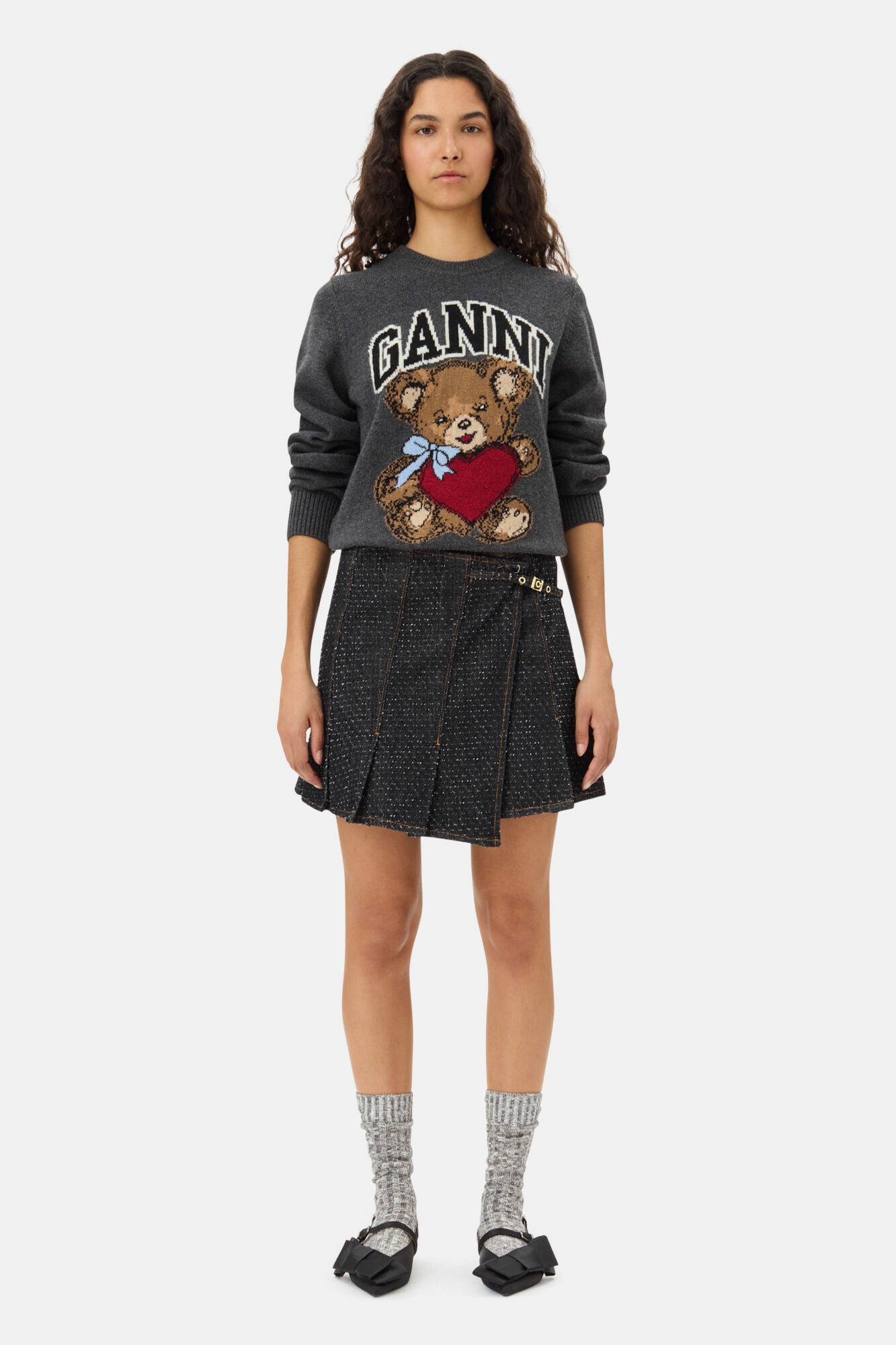 Dark Grey Graphic Bear Jumper Sweaters & Knits Ganni   