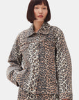 Leopard Printed Denim Jacket Jackets & Coats Ganni   