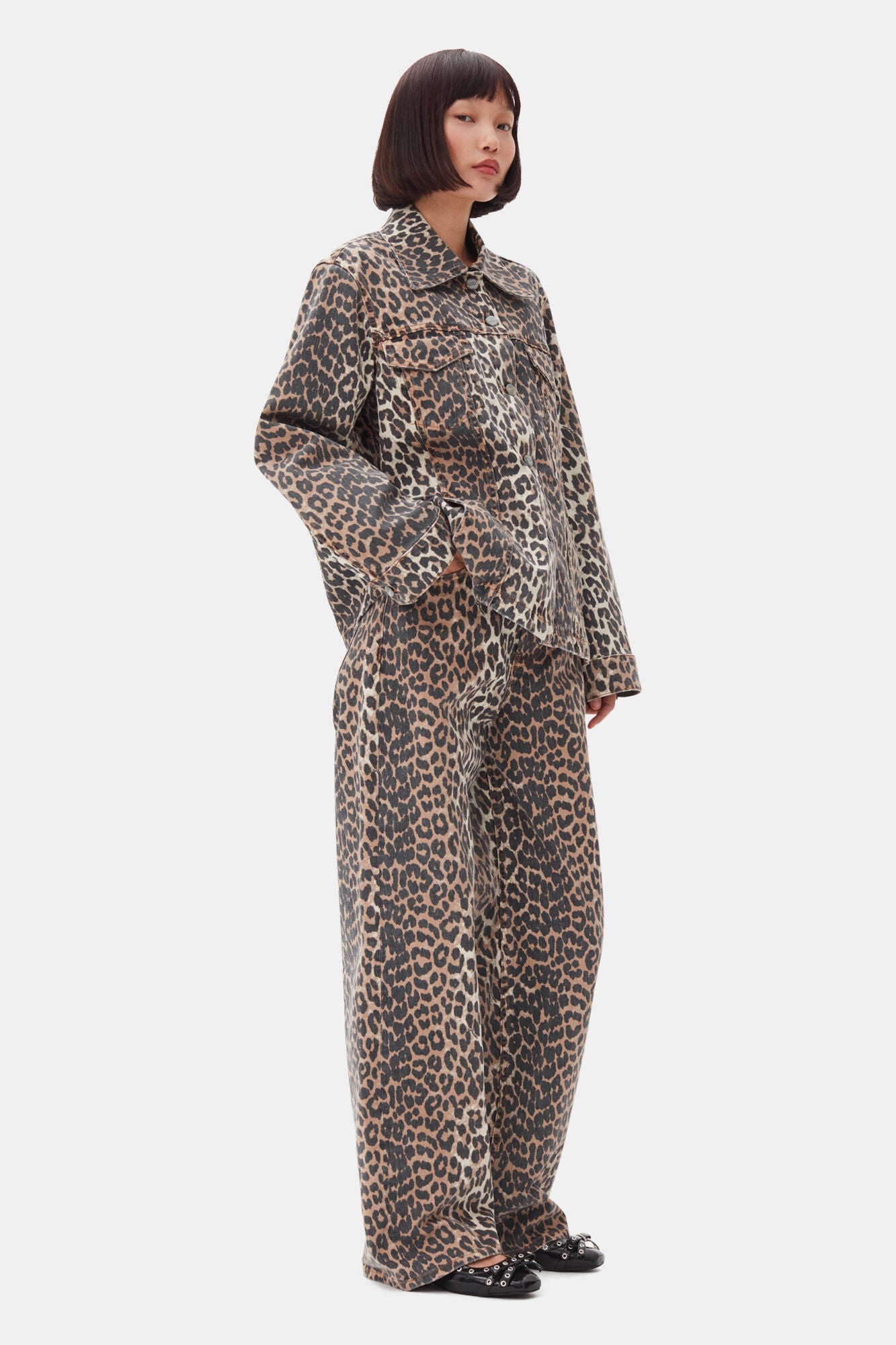 Leopard Printed Denim Jacket Jackets &amp; Coats Ganni   