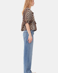 Leopard Cotton Poplin Peplum Tie Blouse Tops Ganni   