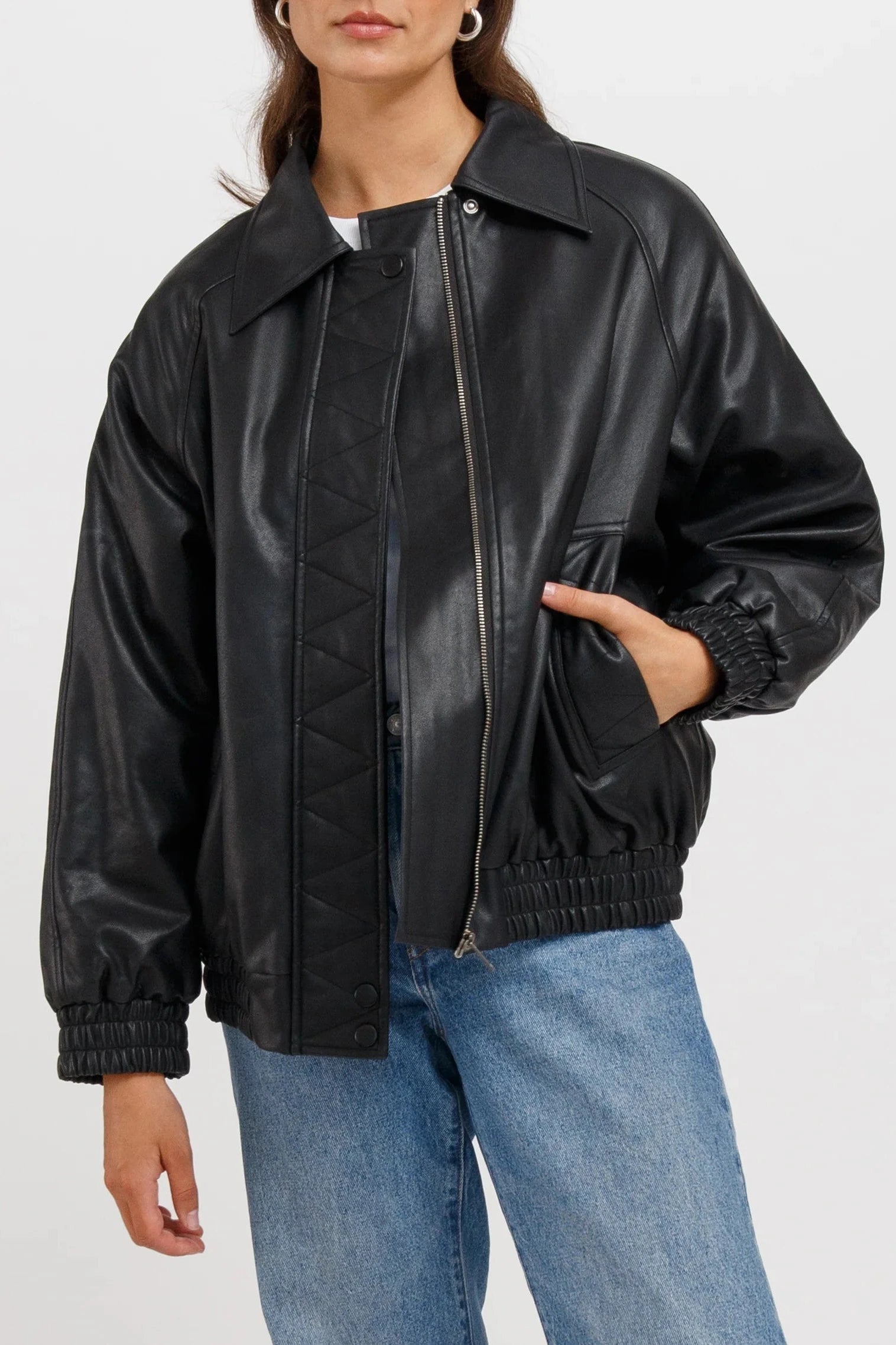 Christine Oversized Vegan Leather Bomber Jackets & Coats Brunette the Label