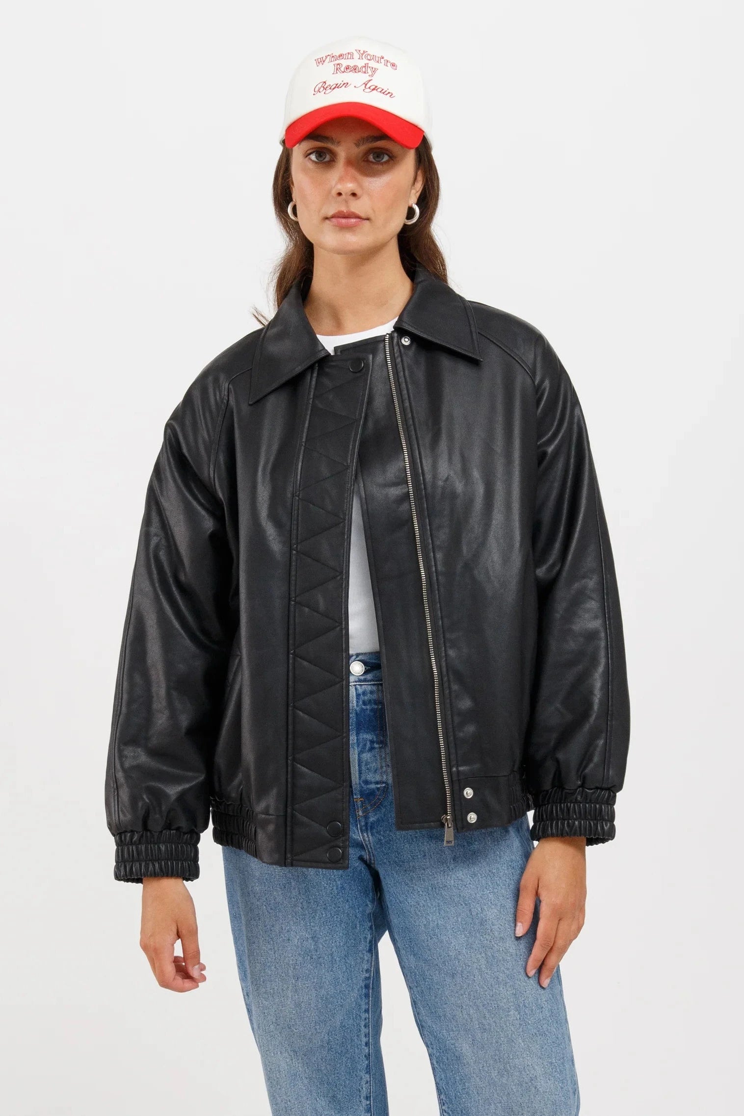 Christine Oversized Vegan Leather Bomber Jackets & Coats Brunette the Label