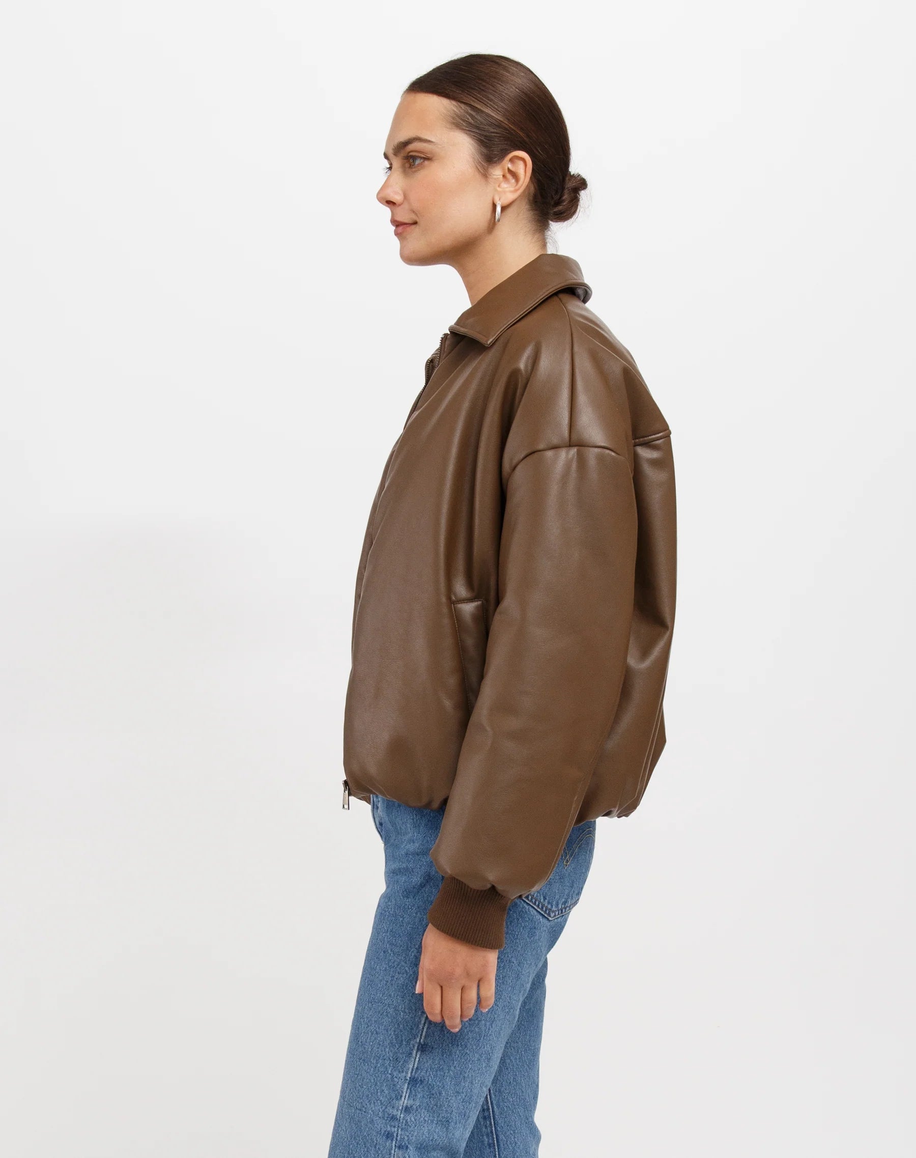 Miriam Vegan Leather Bomber Jackets & Coats Brunette the Label