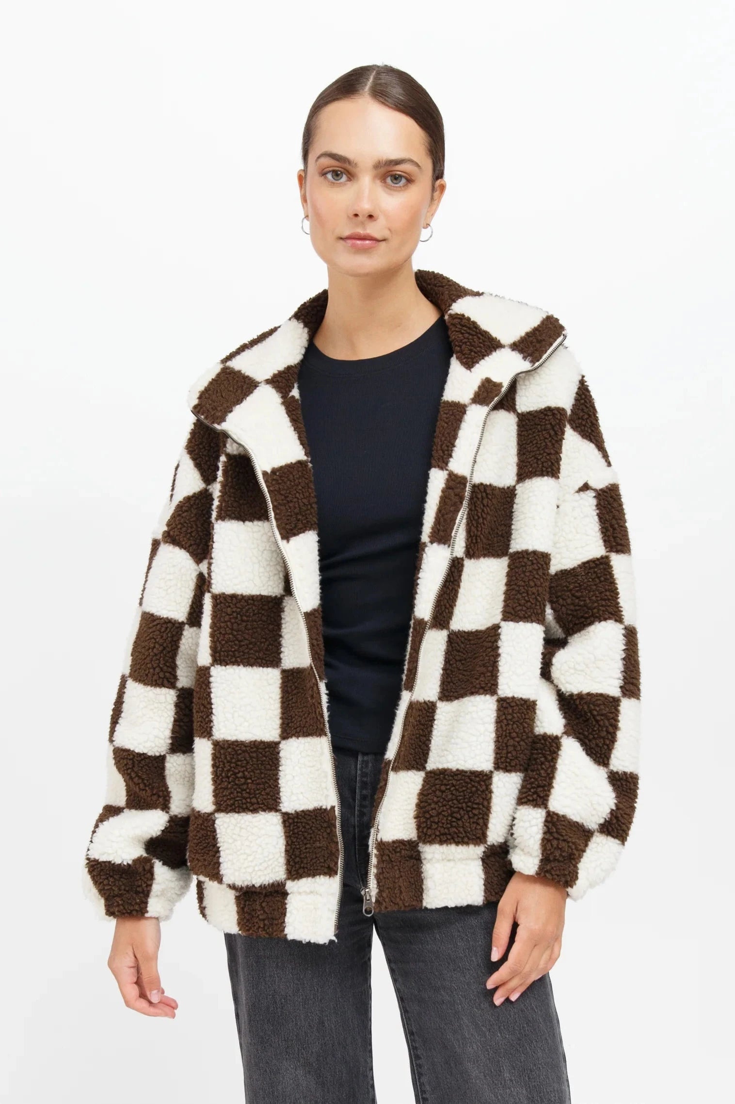 Checkerboard Sherpa Jacket Sweaters & Knits Brunette the Label