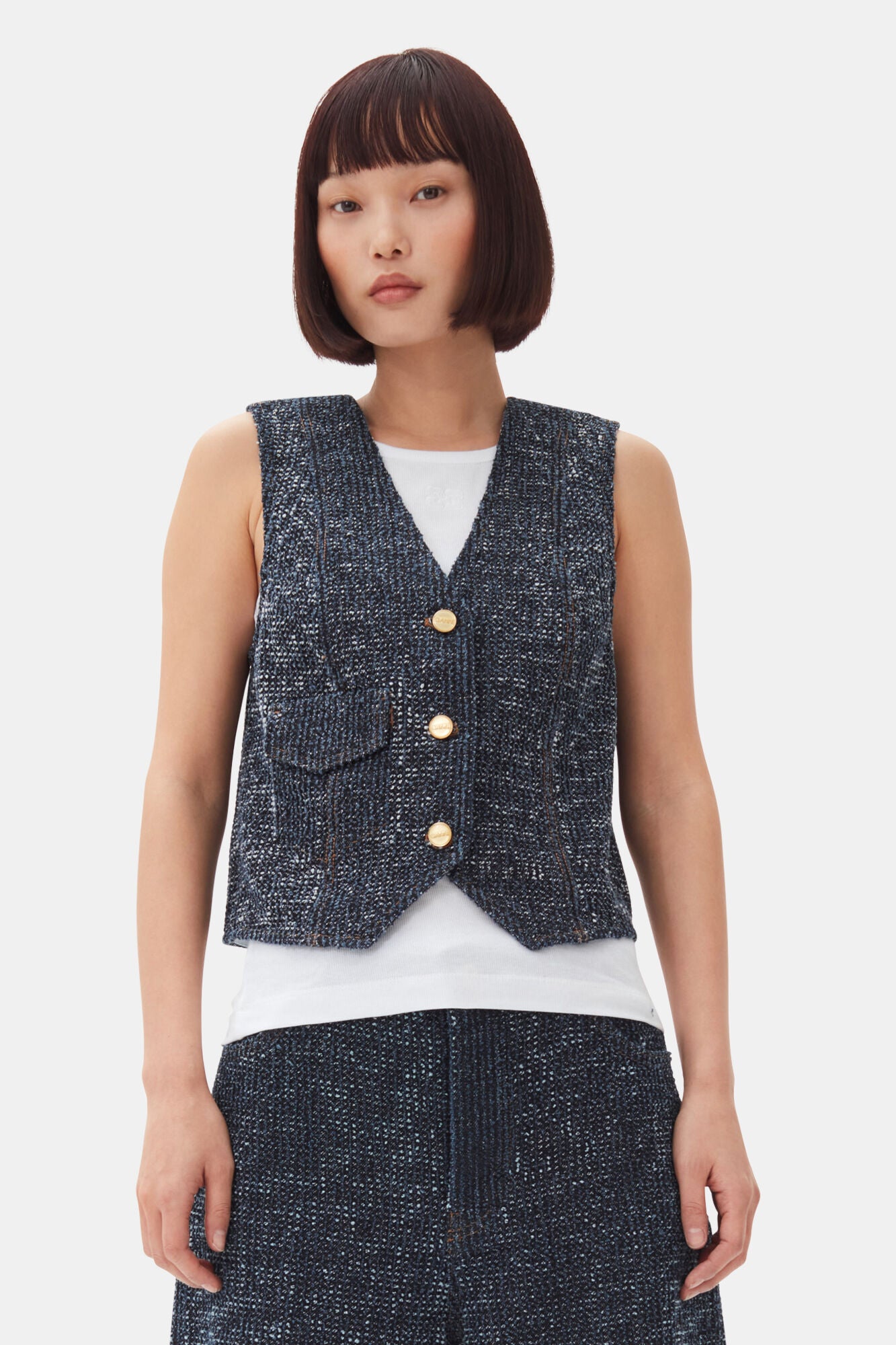 Dark Blue Fluffy Denim Vest Sweaters & Knits Ganni   