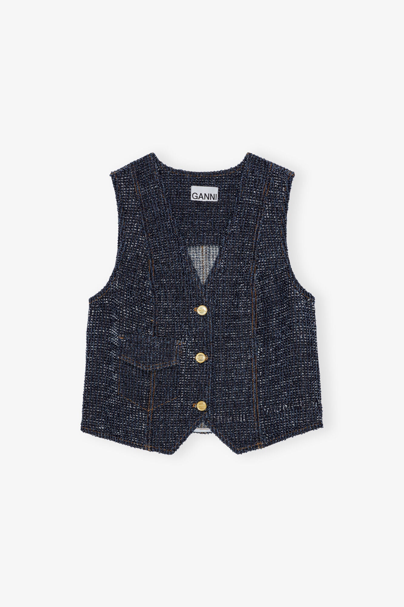 Dark Blue Fluffy Denim Vest Sweaters & Knits Ganni   