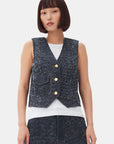 Dark Blue Fluffy Denim Vest Sweaters & Knits Ganni   