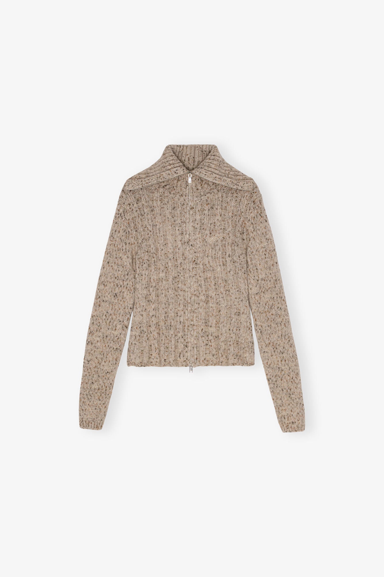 Brown Highneck Zip Cardigan Sweaters & Knits Ganni   