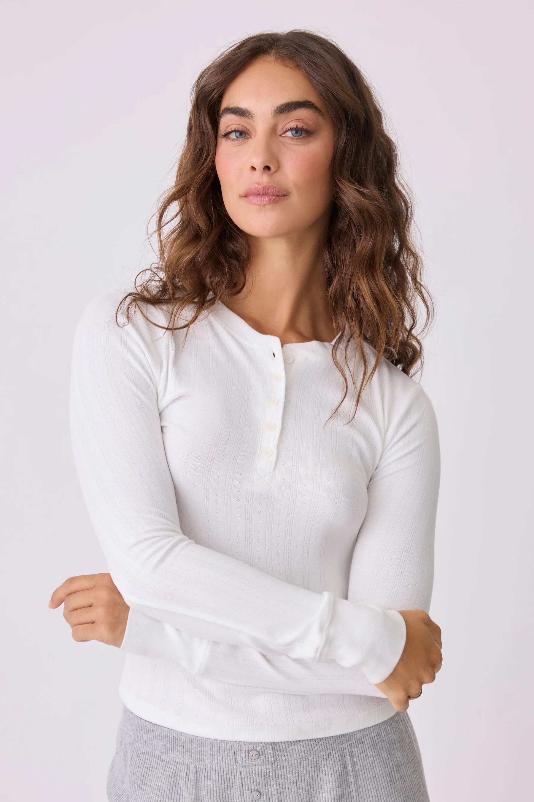 Back To Basics Pointelle Long Sleeve Top Sleepwear P.J. Salvage   