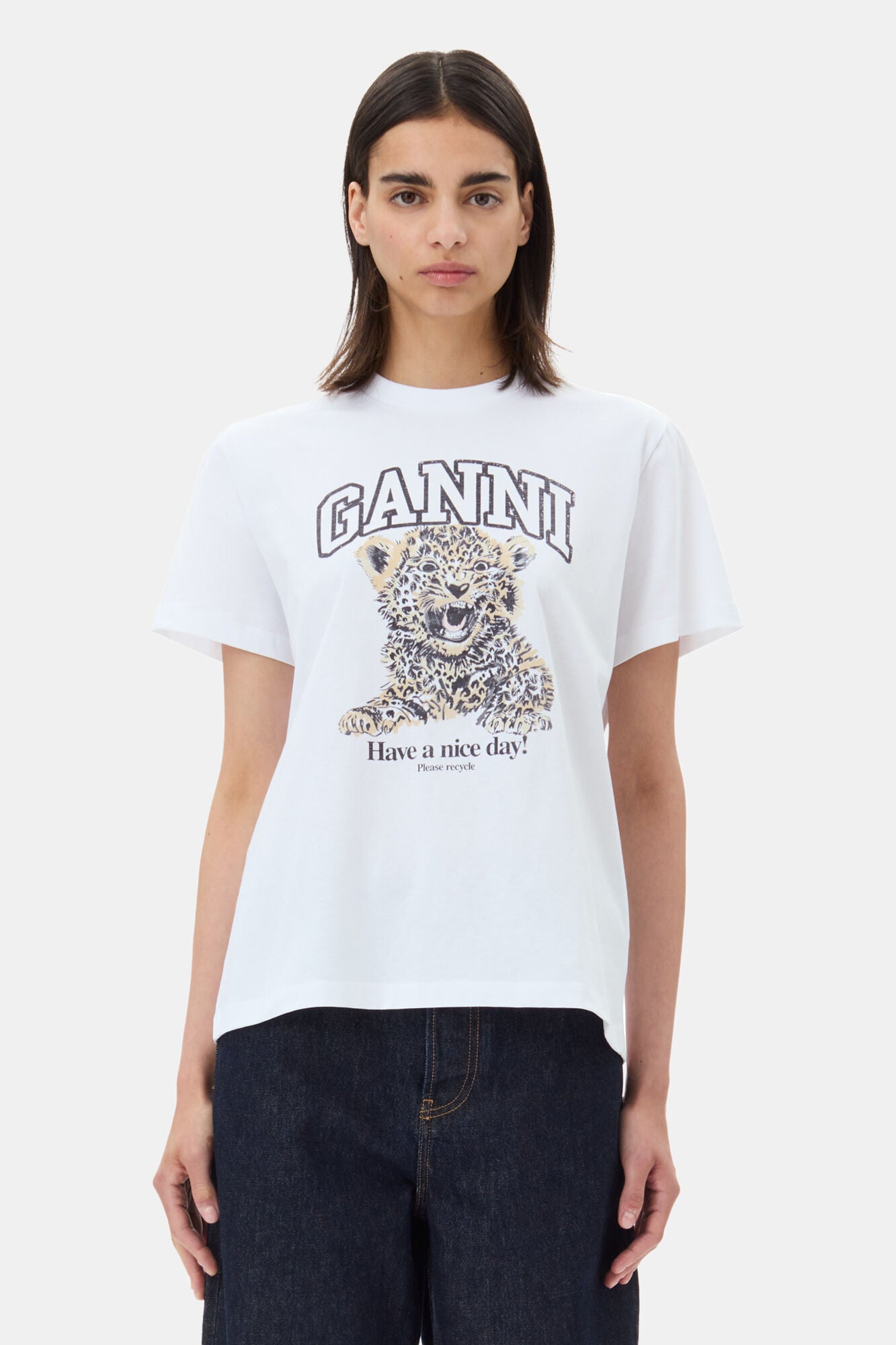 White Basic Jersey Leopard Relaxed T-shirt T-Shirts Ganni   