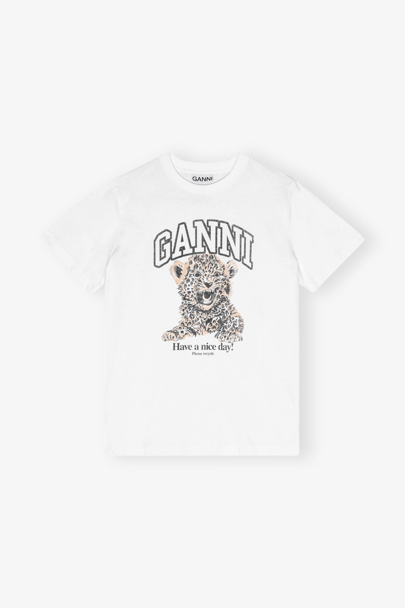 White Basic Jersey Leopard Relaxed T-shirt T-Shirts Ganni   