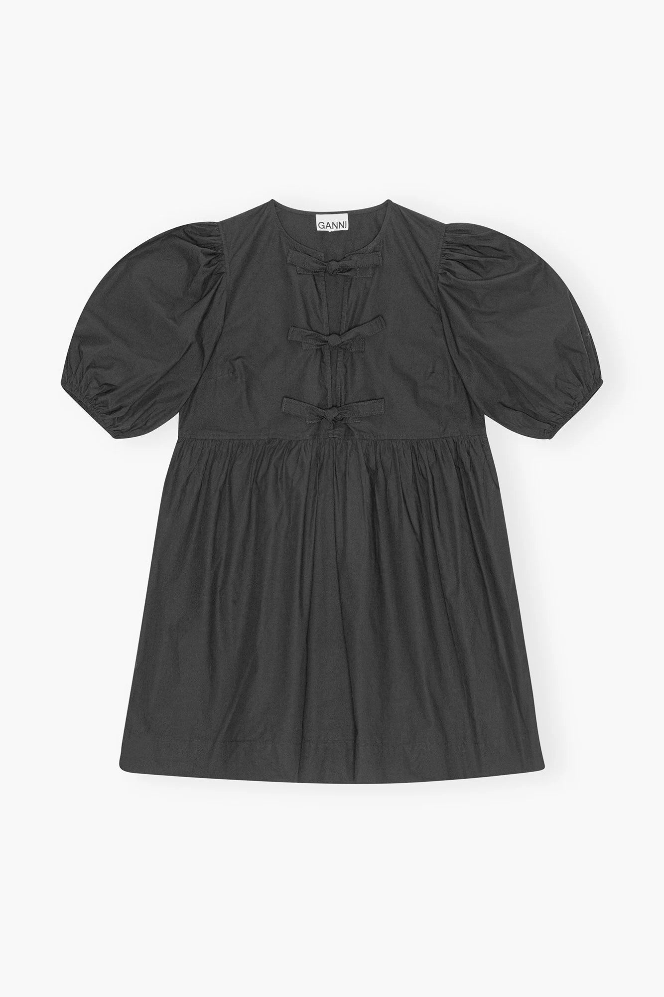 Black Cotton Poplin Tie String Mini Dress Dresses Ganni