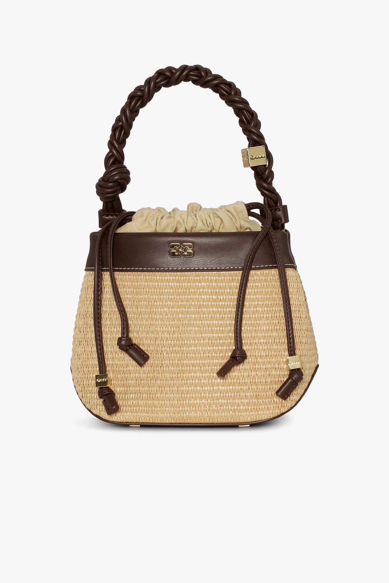 Brown GANNI Bou Bucket Bag Raffia Accessories Ganni