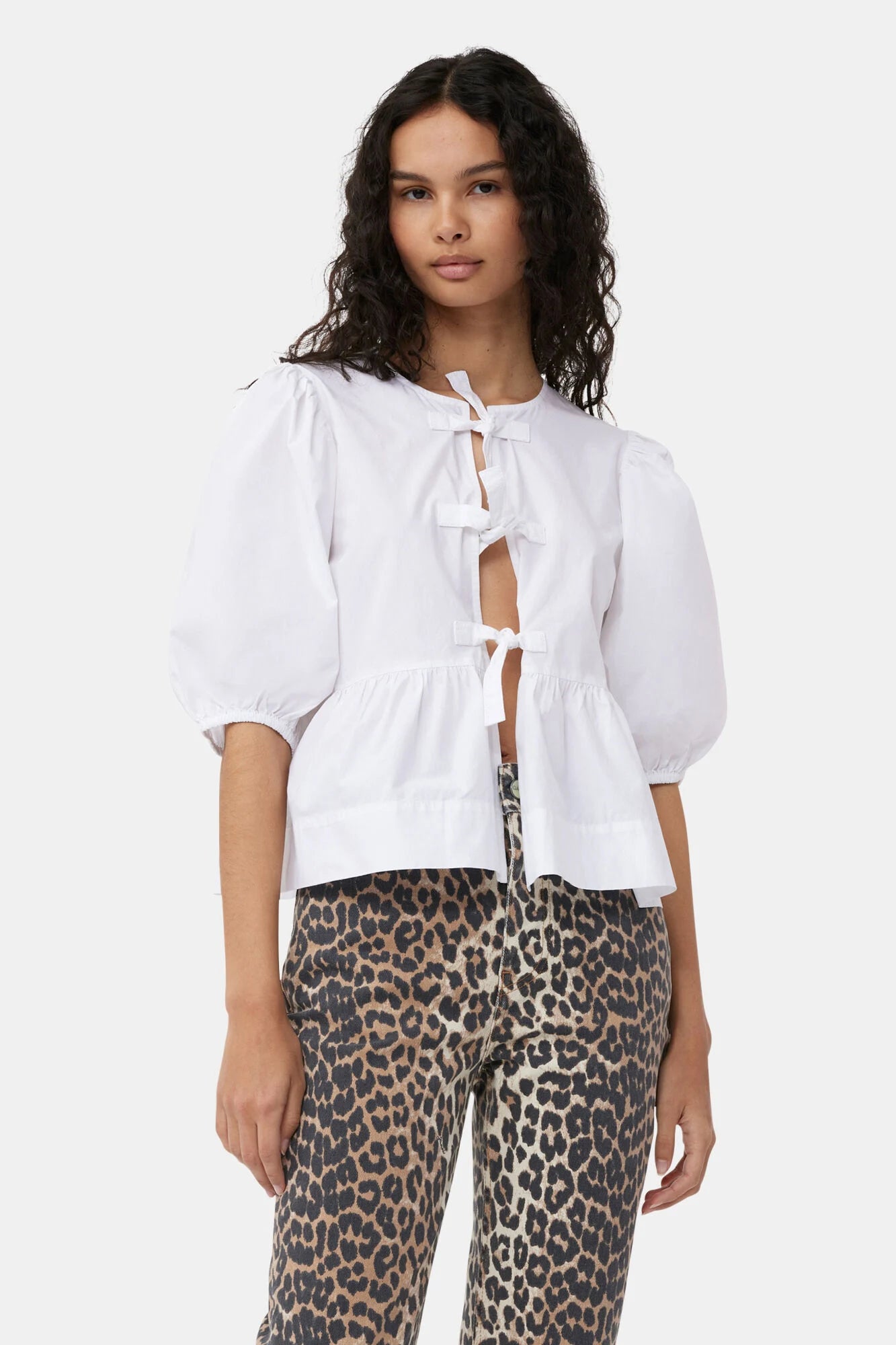 Cotton Poplin Peplum Tie Blouse Blouses Ganni