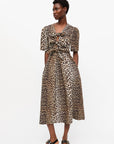 Leopard Printed Cotton Tie Strap Midi Dress Dresses Ganni