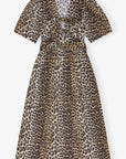 Leopard Printed Cotton Tie Strap Midi Dress Dresses Ganni