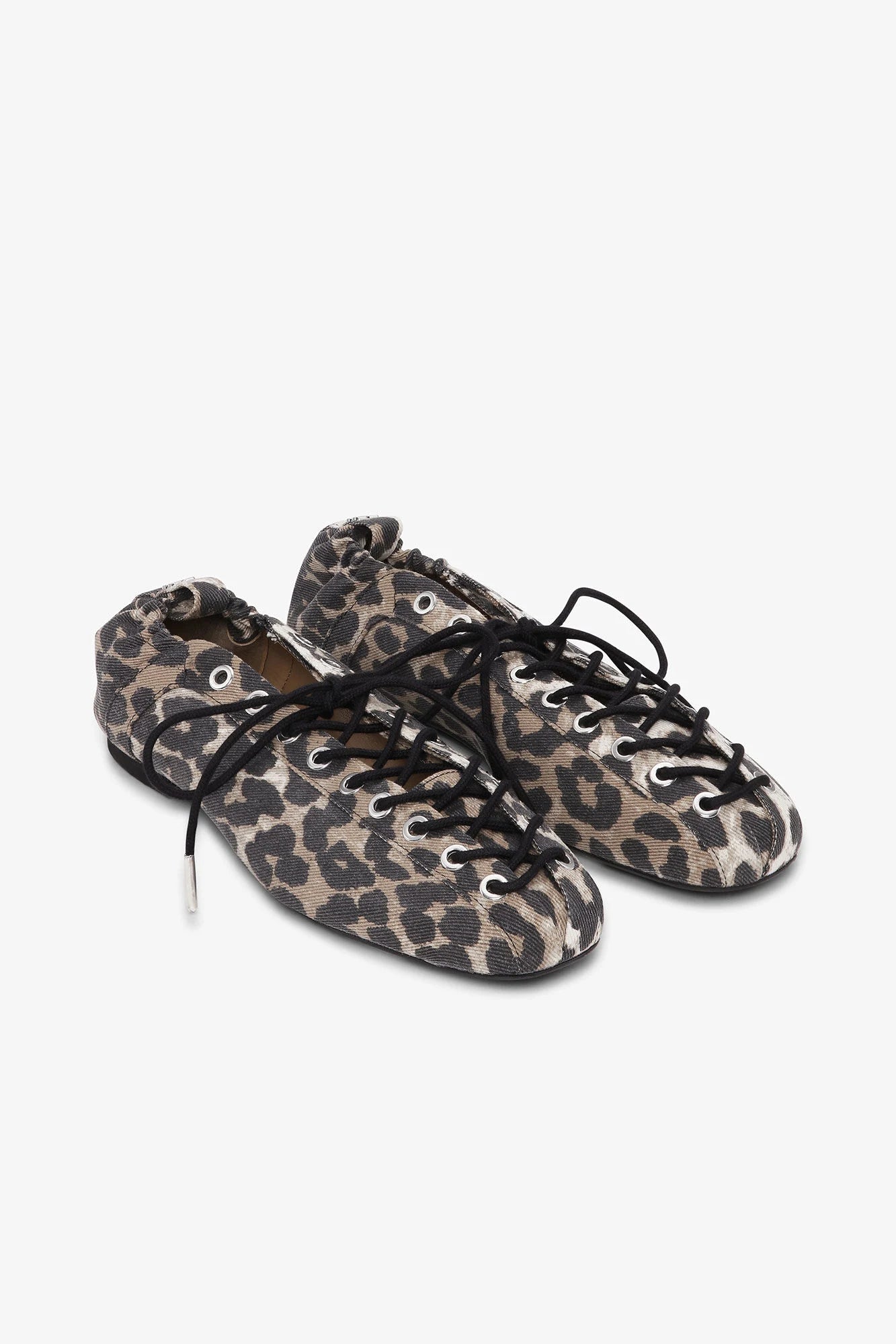 Leopard Oleatex Lace-Up Ballerinas Footwear Ganni