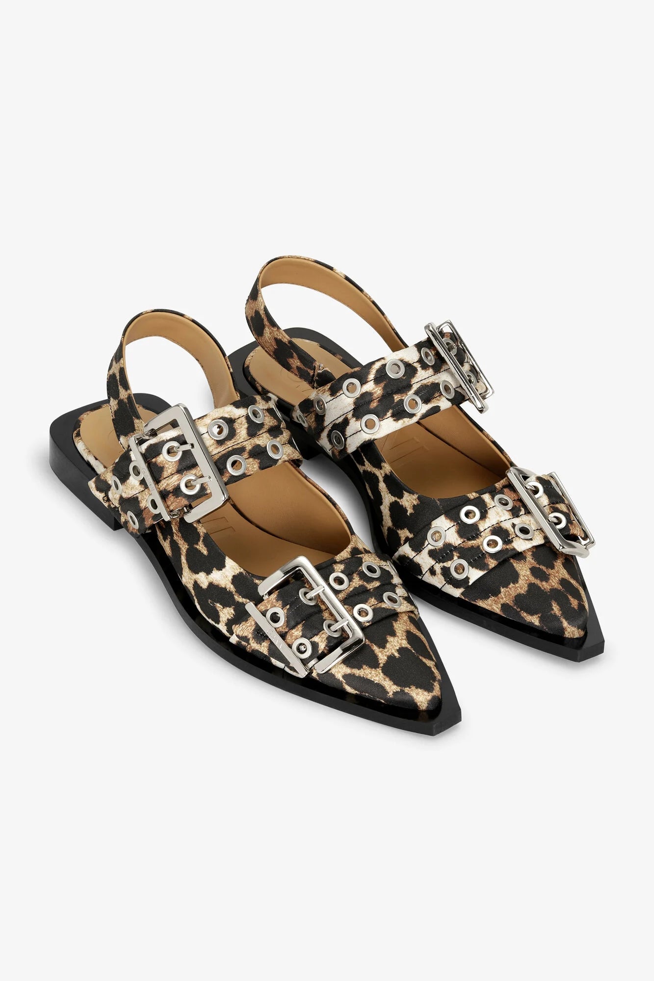 Leopard Satin Feminine Buckle Ballerinas Footwear Ganni