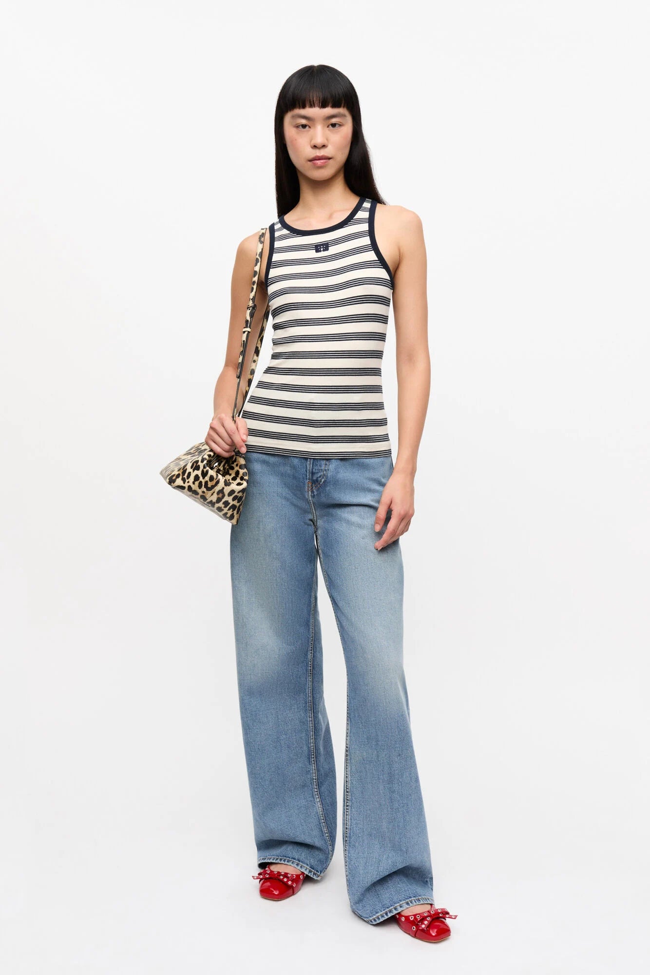 Striped Soft Cotton Rib Tank Top Tops Ganni